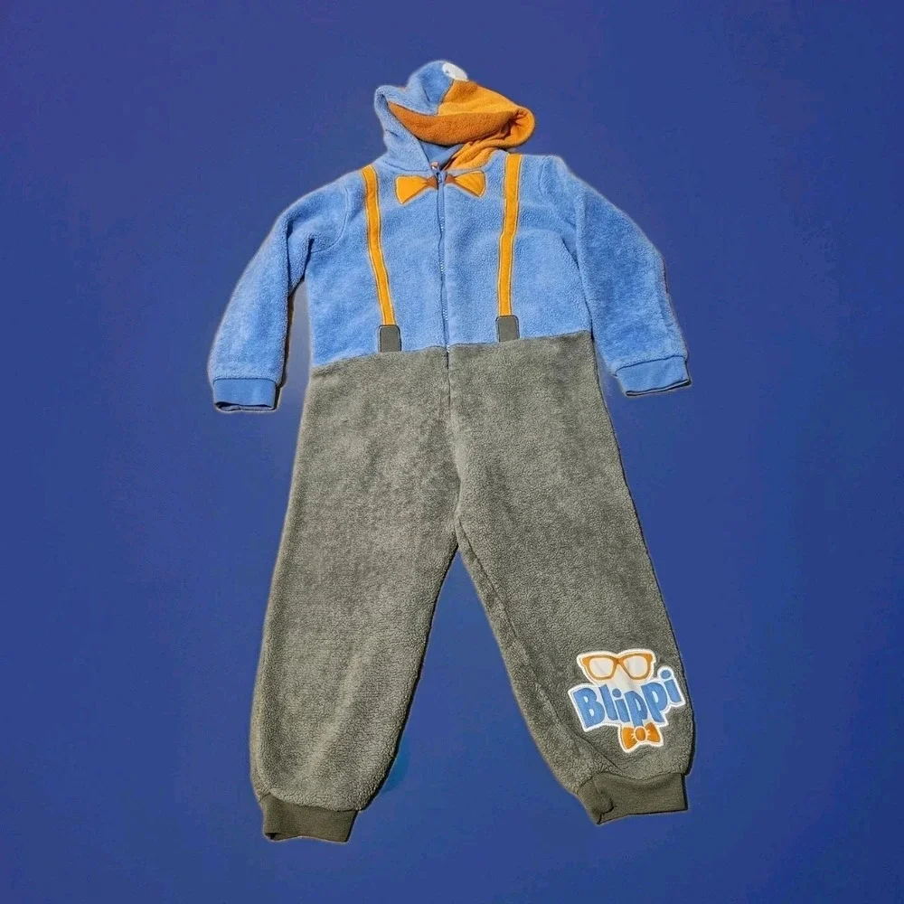Blippi Kids Halloween Costume Size 6 Blue Gray Hooded Jumpsuit